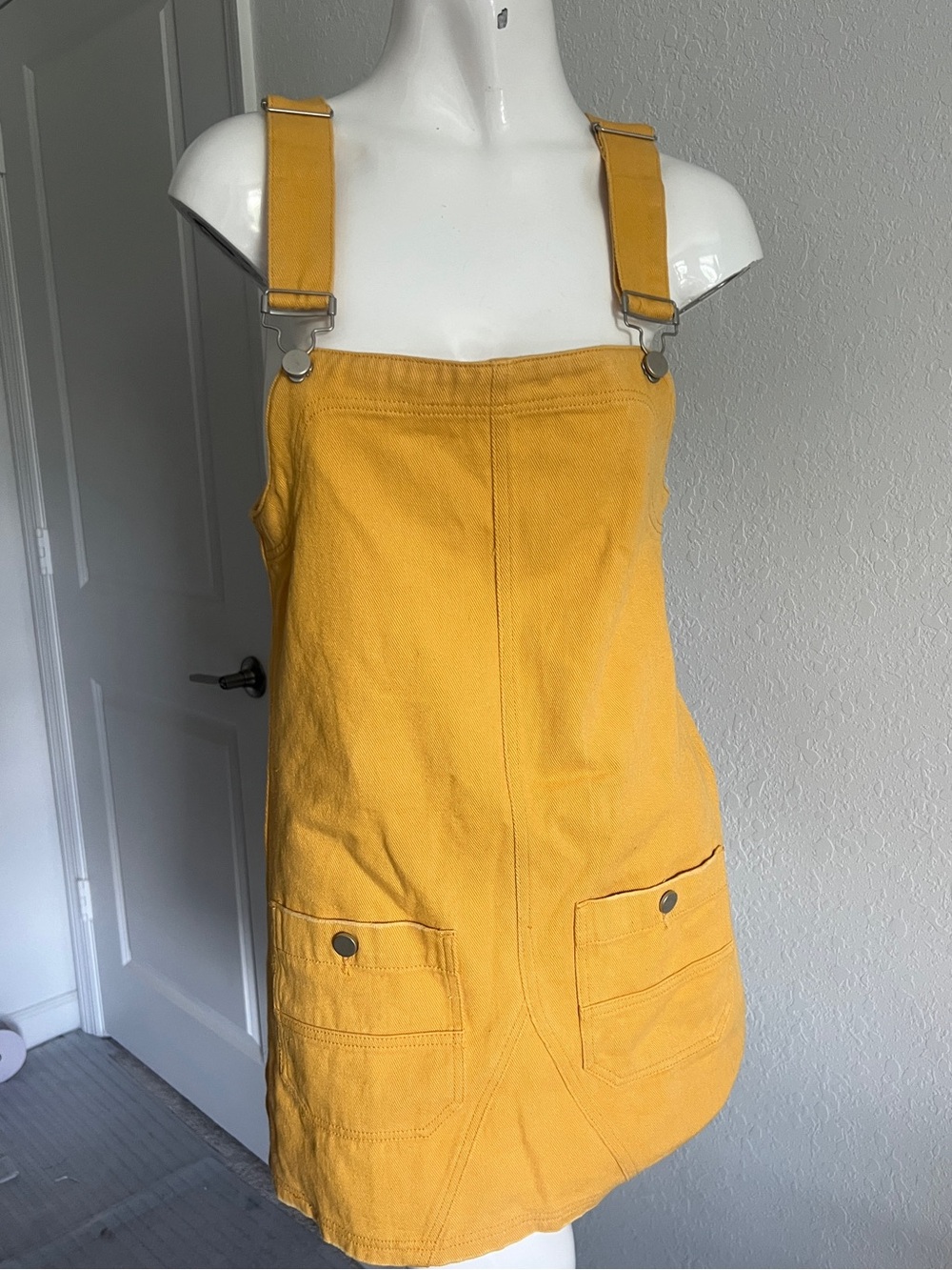 Mustard Yellow Pinafore Dress Overalls with Front Pockets NWT Cider XS